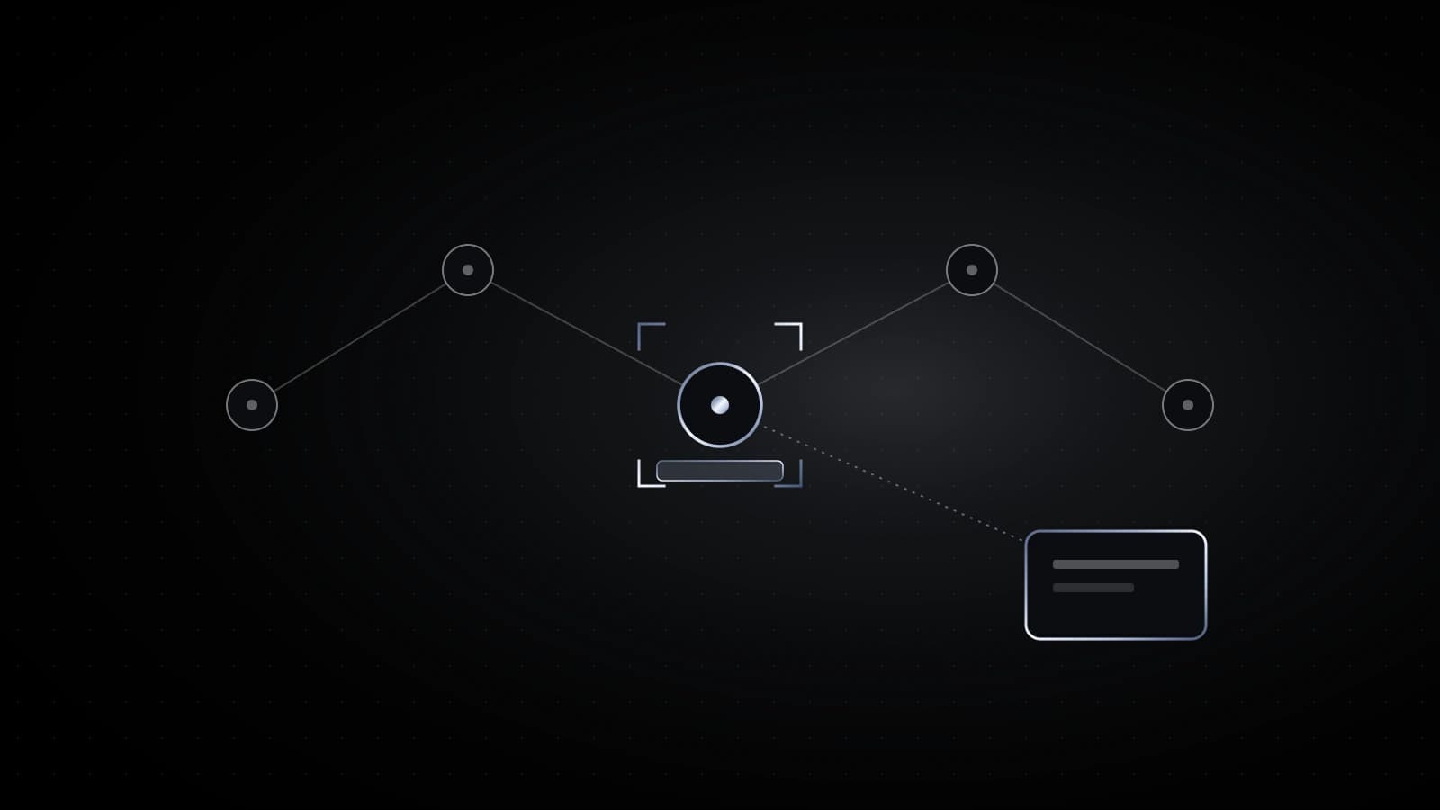 Five linked circles on black, the middle one in steel, with a dashed line running to a small box set off from the chain.