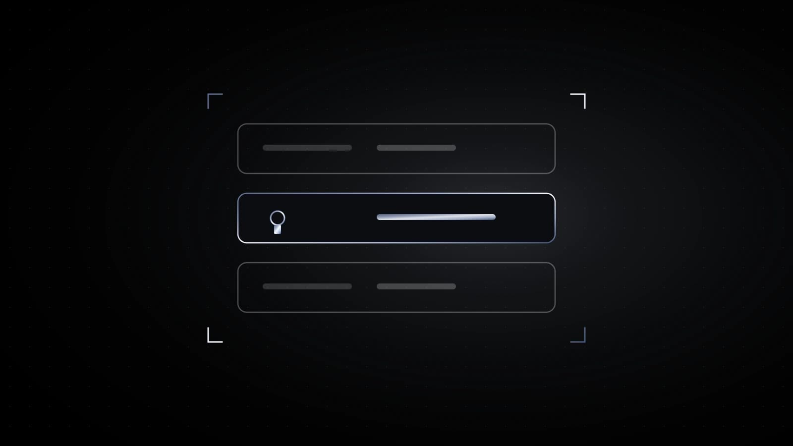 Trois rangées de connexion sur fond noir. La rangée du milieu est en acier et se termine par une petite clé; les deux autres sont de minces barres pâles.