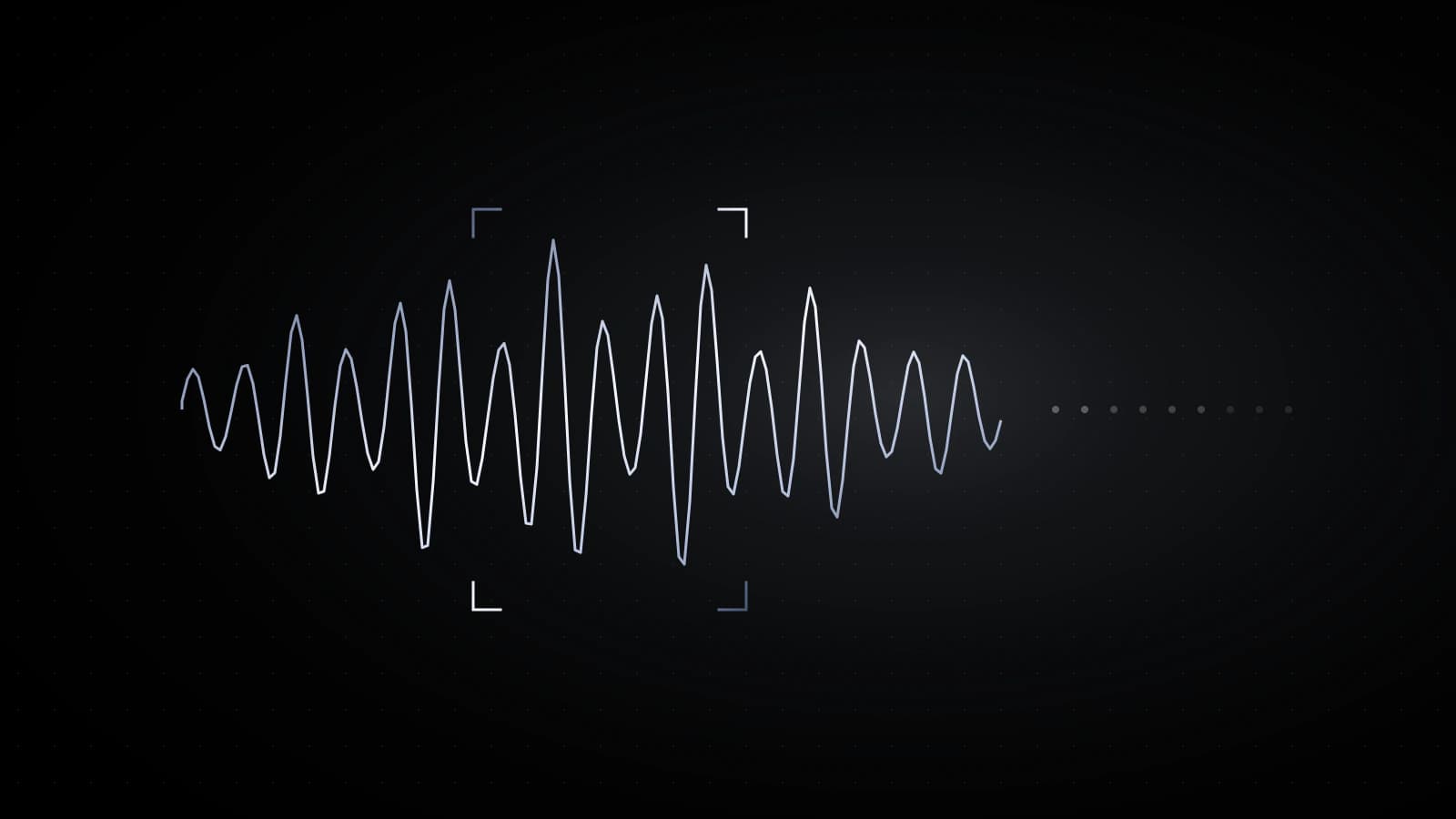 A thin steel sound wave across black, one section of it boxed in brackets, with a faint row of dots trailing off to the right.