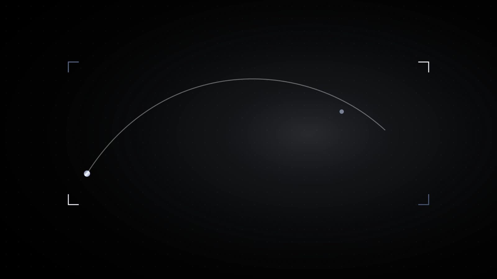 A thin arc across black, like a flight path, ending at two short bars that close the route.